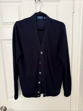 Men's AD Palmer Medium Navy Button-Front Cardigan Sweater